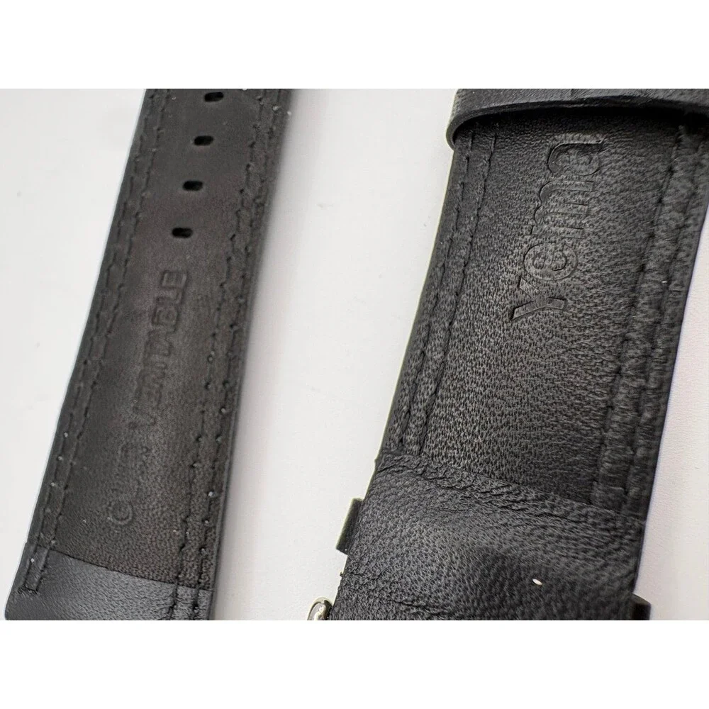 New OEM Yema Black Genuine Leather Watch Strap | Blue Stitching 20mm Stainless